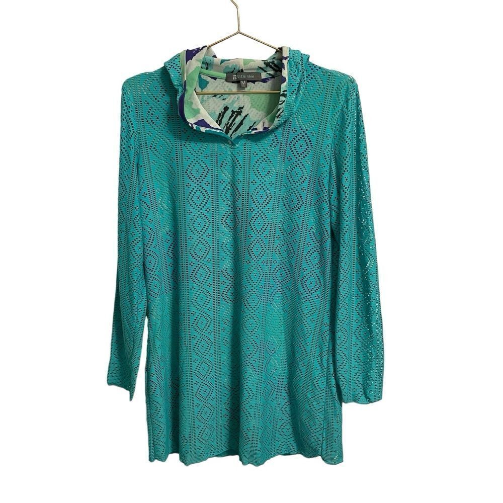 Title Nine Turquoise Hooded Lace Swim Coverup Tunic‎ Size MED